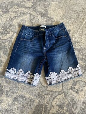 Mudd Blue Denim Shorts with White Crochet
